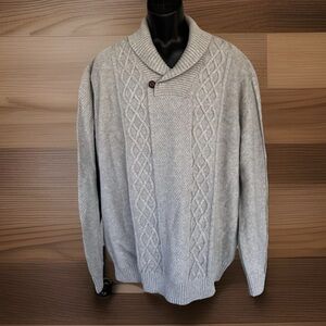 Nautica Cable Knit One Button Shawl Collar Fisherman Sweater Men Sz XXL Gray NWT
